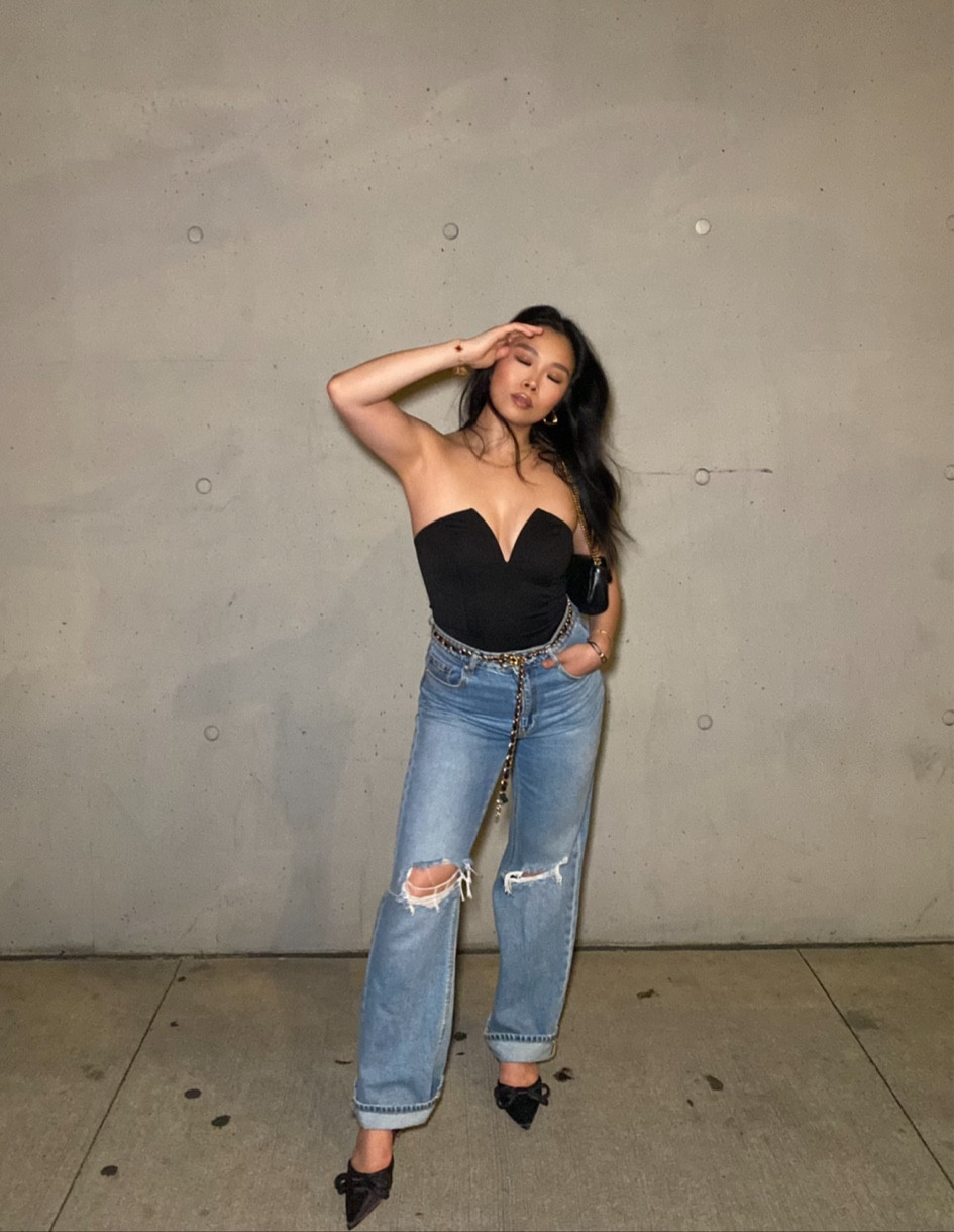SIMPLE NIGHT OUT LOOK 

A low cut out body with a straight leg jeans and black kitty heels to make the look more elevated. Paired it with popping jewelry 