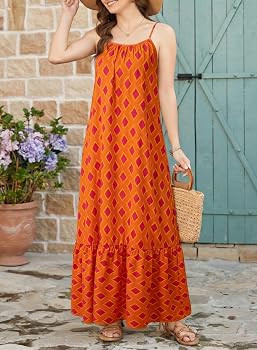 Dokotoo Women Summer Dresses Scoop Neck Ruffle Flowy Boho Maxi Dress | Amazon (US)