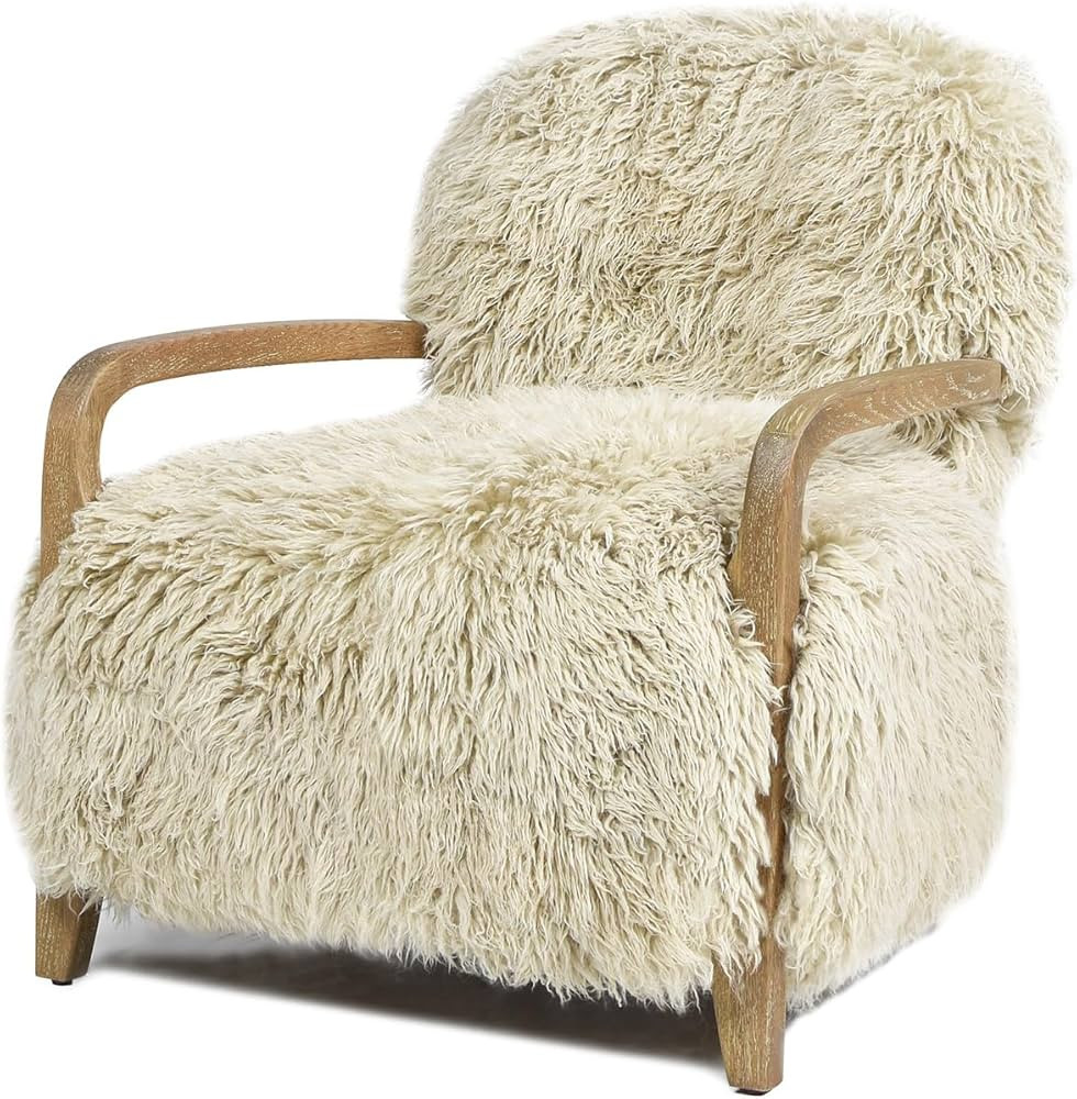 Jennifer Taylor Home Enchante 28.5" New Zealand Sheepskin Accent Arm Chair, Taupe Beige Genuine F... | Amazon (US)