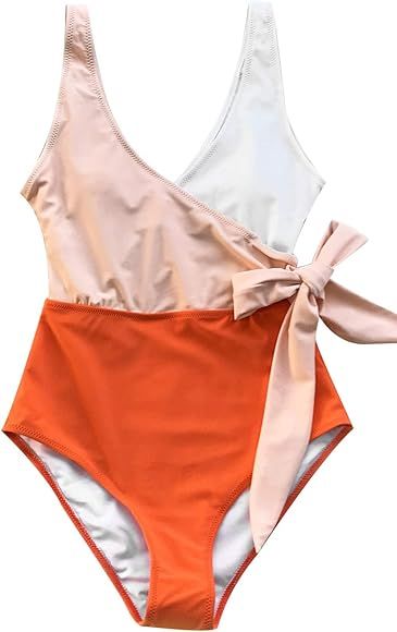 CUPSHE Women's Orange White Bowknot Bathing Suit Padded One Piece Swimsuit, S at Amazon Women’s... | Amazon (US)