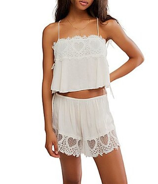 Free People Sweet Love Woven Sleeveless Square Neck Heart Lace Coordinating Cami - L | Dillard's