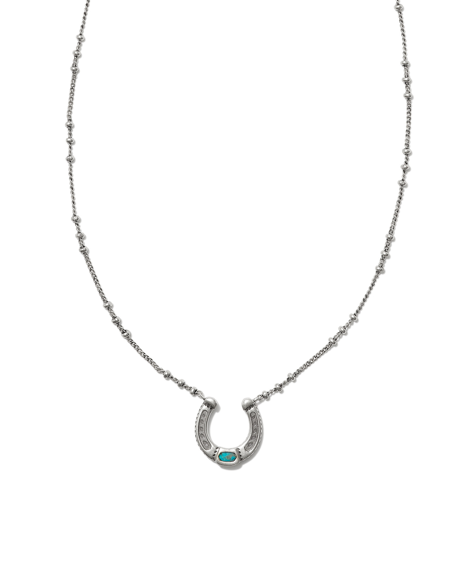 Noble Vintage Silver Horseshoe Pendant Necklace in Variegated Dark Teal Magnesite | Kendra Scott