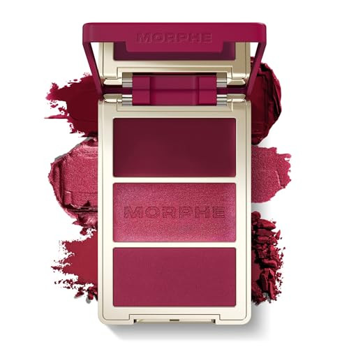 Morphe Cheek Thrills Multi-Finish Face Trio - Blush for Cheeks with Cream, Balm, and Powder Finishes - Buildable Monochromatic Face Palette for Glow and Dimension - Wine & Dine (0.38 oz) | Amazon (US)