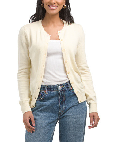 Cashmere And Silk Blend Crew Neck Cardigan | Nylon/Wool/Silk | Marshalls