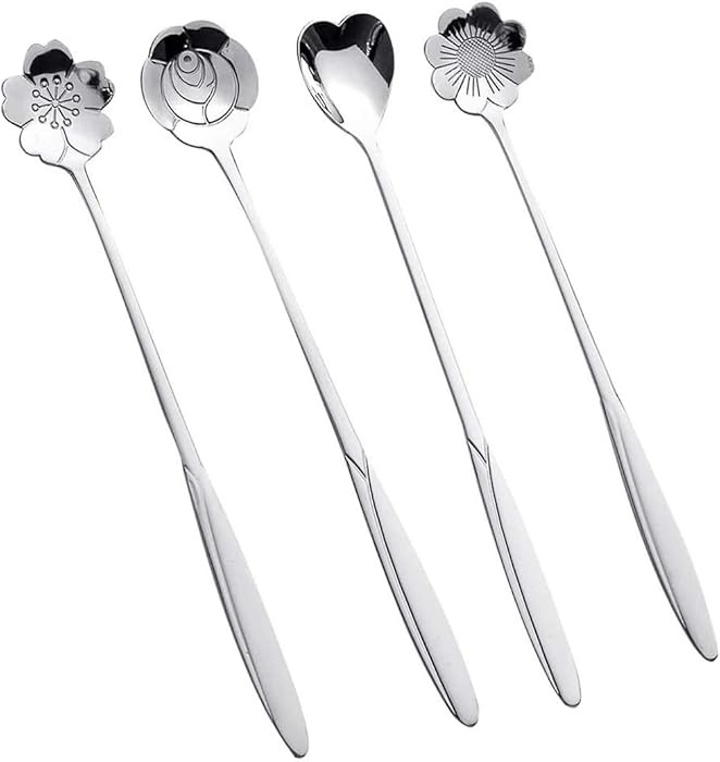 7-Inch 4 Pcs Flower Spoon Coffee Teaspoon Set, Drink Stirring Spoon for Espresso, Coffee, Ice Cre... | Amazon (US)