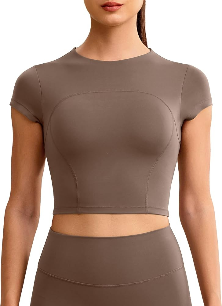 ENERBLOOM Workout Crop Tops for Women Yoga Short Sleeve Mild Support Slim Fit Cropped Athletic Sh... | Amazon (US)