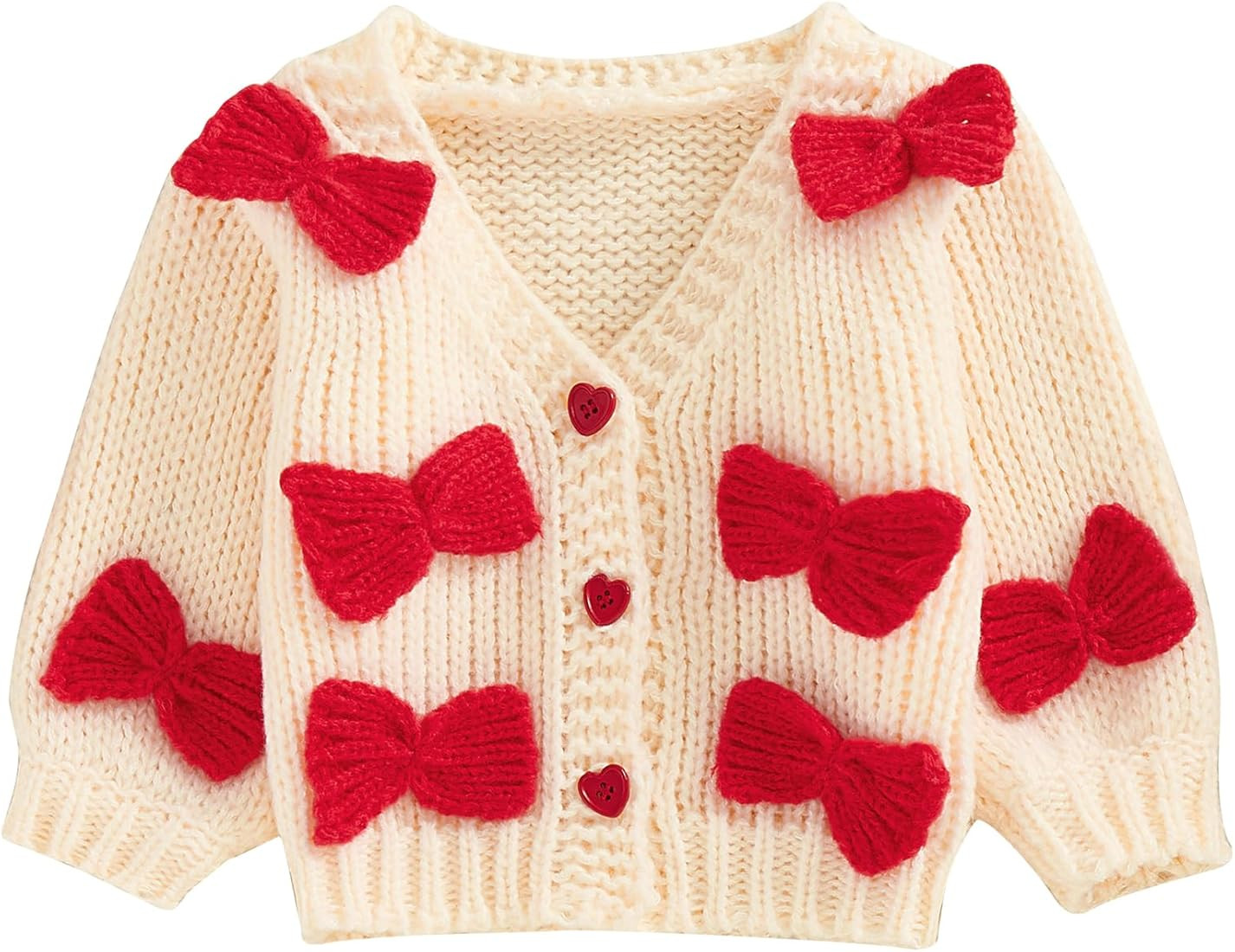 Baby Sweater Cardigan 3D Bow Cable-Knit Spring Coat Long Sleeve Button Up V-Neck Cardigan for Bab... | Amazon (US)