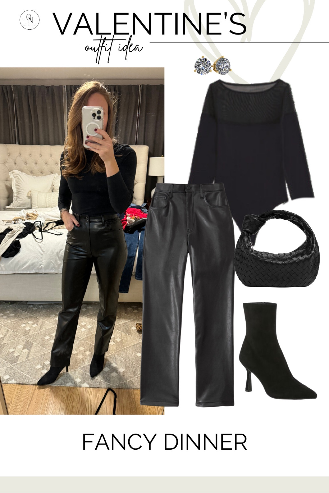 Valentines Day outfit idea // fancy dinner // dress up // black leather pants // body suit // suede booties 

#LTKSeasonal