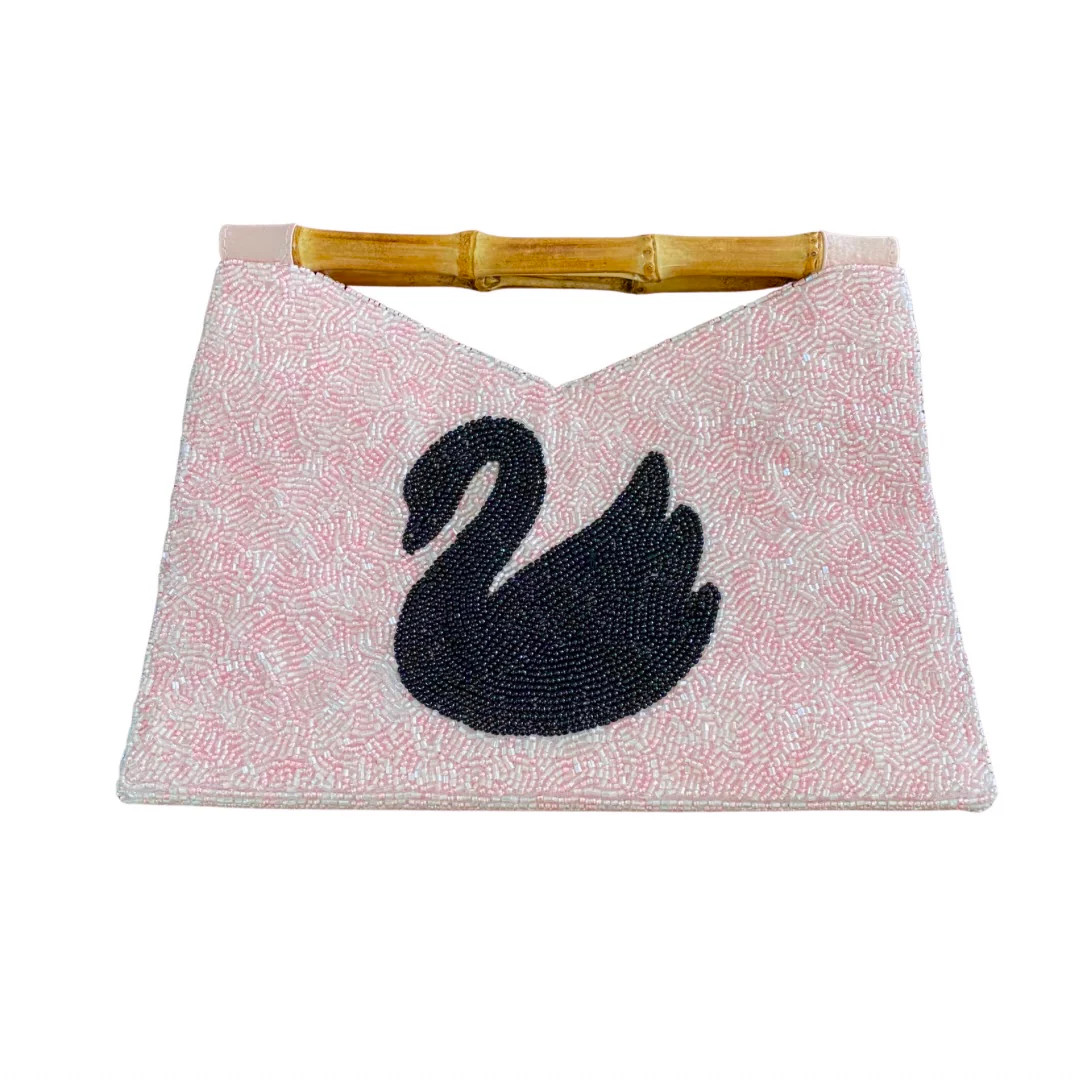 Swan Beaded Bag with Bamboo Handle | Beth Ladd Collections