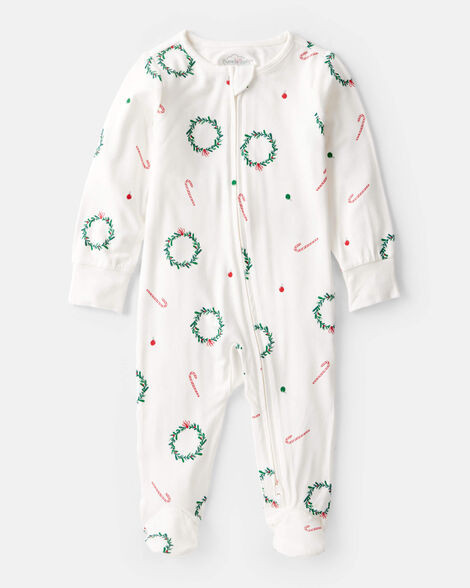 Baby Wreath Print PurelySoft Long-Sleeve Sleep & Play Pajamas - Ivory | Carter's Inc