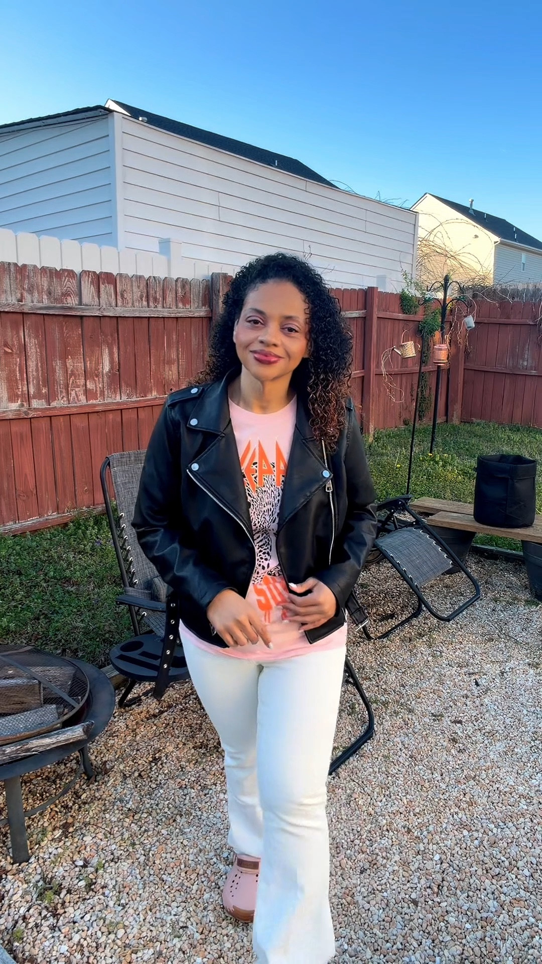 Cute OOTD Cool Spring Day running errands… 
Leather Jacket from Fashion Nova will link similar options., Jeans H&M Flare legs, Shirt 5below, shoes from @Crocs, Inc. 

#LTKootd #LTKMidsize #LTKOver40