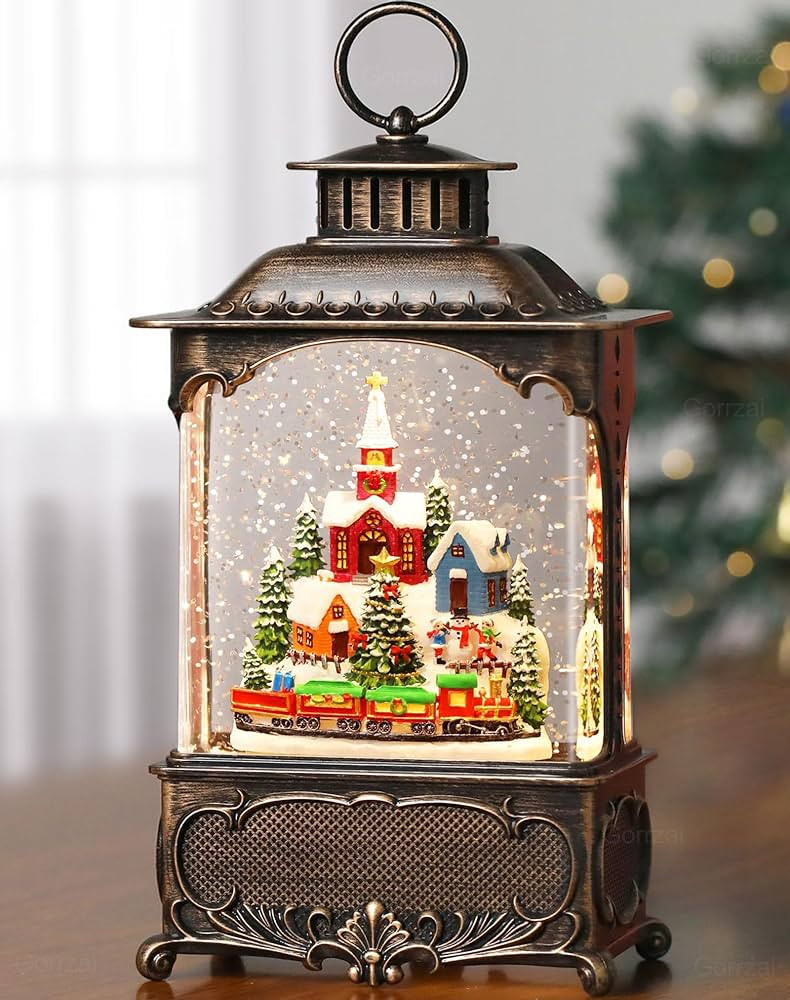 Christmas Snow Globes Village Snow Globe Lantern, Lighted Christmas Decorations Indoor with Music... | Amazon (US)