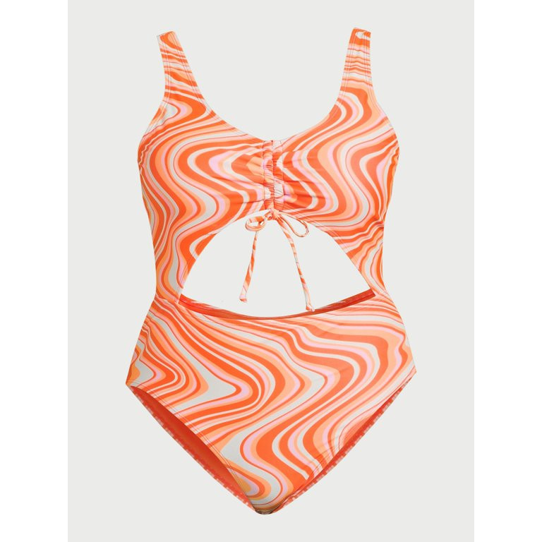 No Boundaries Juniors’ Wavy Print Cut Out One Piece Swimsuit, Sizes S-XXL - Walmart.com | Walmart (US)