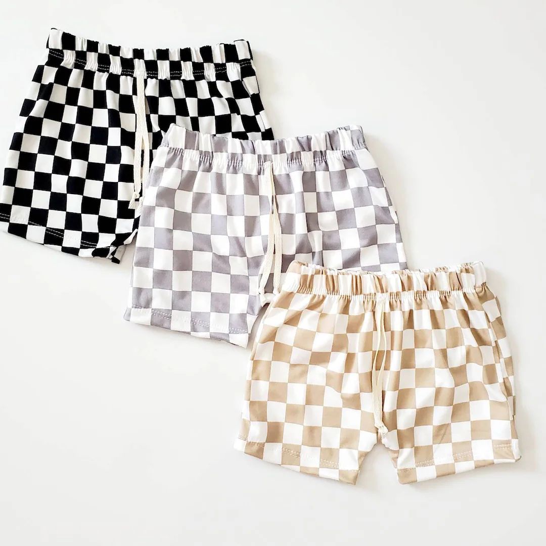 Checker Shorts, Baby, Toddler, Kids, Everyday Play Shorts, Black and White Checkered | Etsy (US)