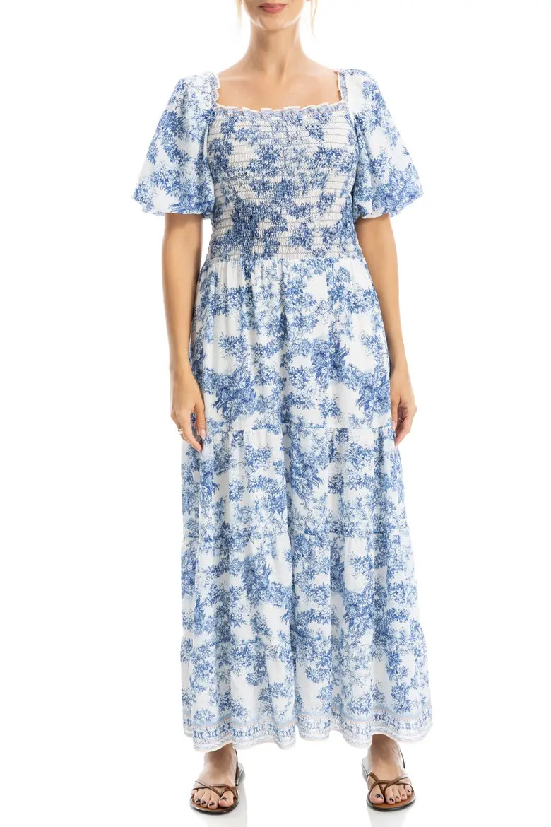 MAX STUDIO Print Smocked Puff Sleeve Maxi Dress (Women) | Nordstromrack | Nordstrom Rack
