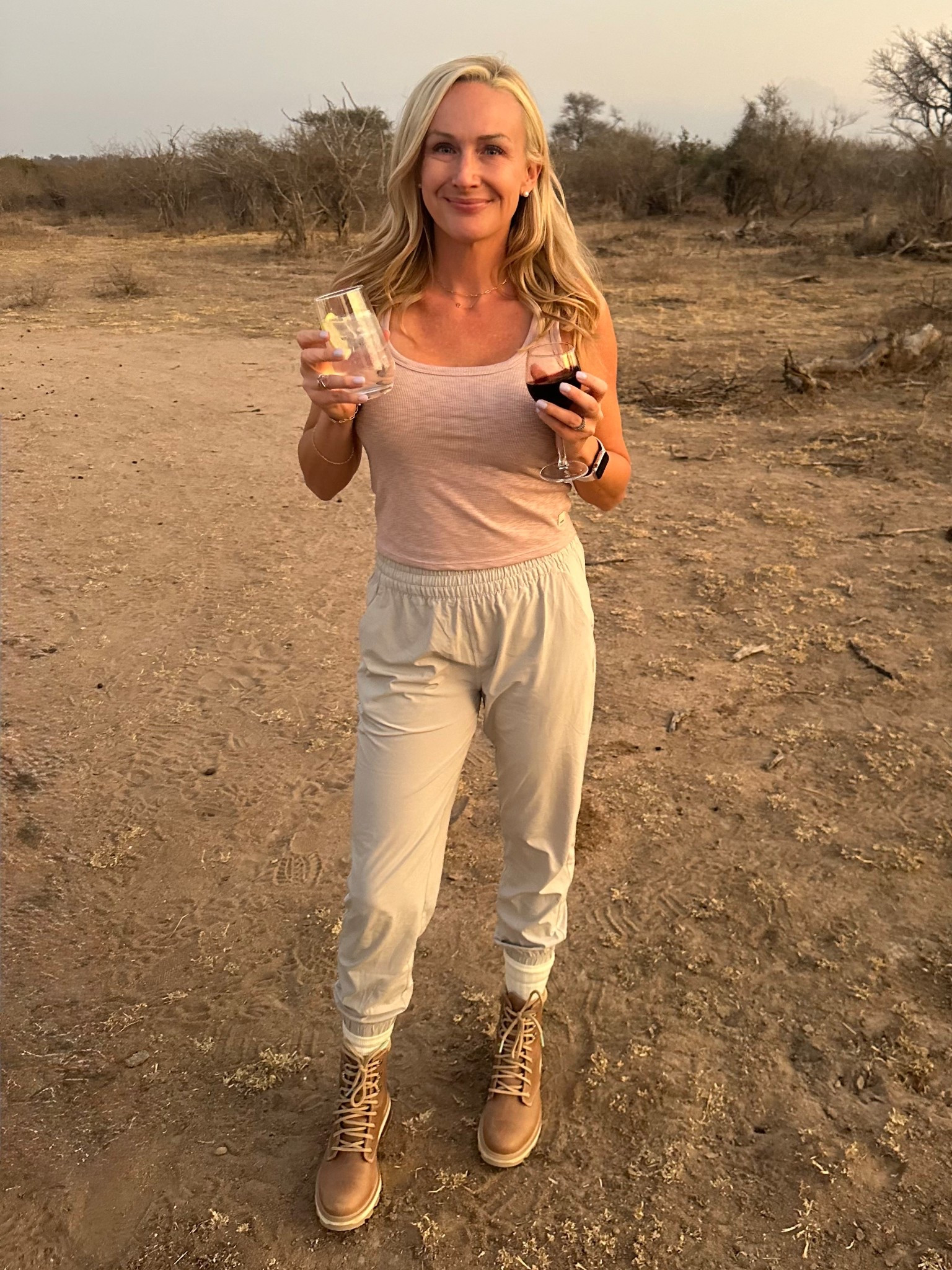 Safari look:. SOREL waterproof boots. Vuori tank and Vuori joggers. 

Wearing size Small in the tank and joggers. For reference: I’m 5’7, 130lbs, 34D, straight hips, but my lower belly is my trouble spot. 


South Africa. Chic safari
Vacation outfit. Safari outfit
Travel outfit. Travel look. 


#LTKTravel #LTKSummerEdit