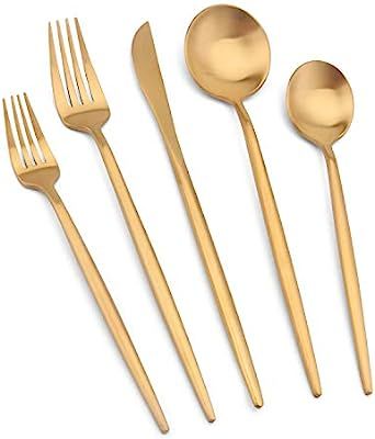 Vanys Silverware Set, Matte Gold Flatware Cutlery Set Service for 4, Satin Finish 20 Piece Stainl... | Amazon (US)