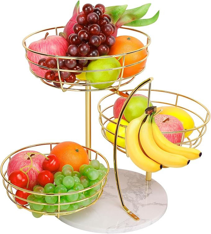 Livabber Fruit Basket Bowl with Banana Hanger, Metal Fruit Vegetable Storage Basket with Banana H... | Amazon (US)