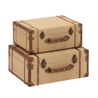 Litton Lane Beige Wood Vintage Trunk (Set of 2) 62258 - The Home Depot | The Home Depot