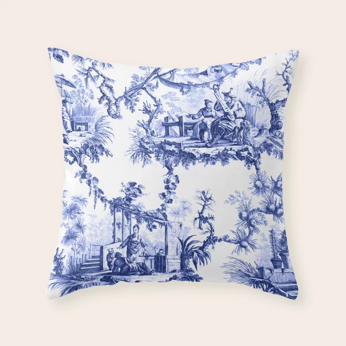 Blue Chinoiserie Toile Throw Pillow | Society6