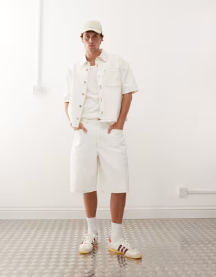 Reclaimed Vintage denim baggy jort co-ord with tobacco stitching in ecru | ASOS | ASOS (Global)