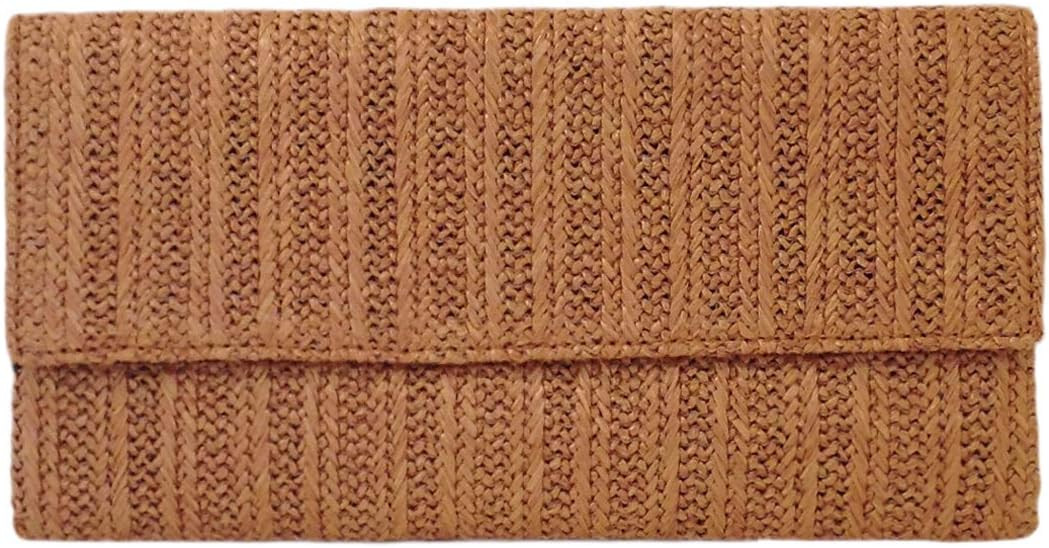 JNB Natural Straw Flat Clutch Medium – Magnetic Snap Closure, Card Pocket, 21" Crossbody Chain,... | Amazon (US)