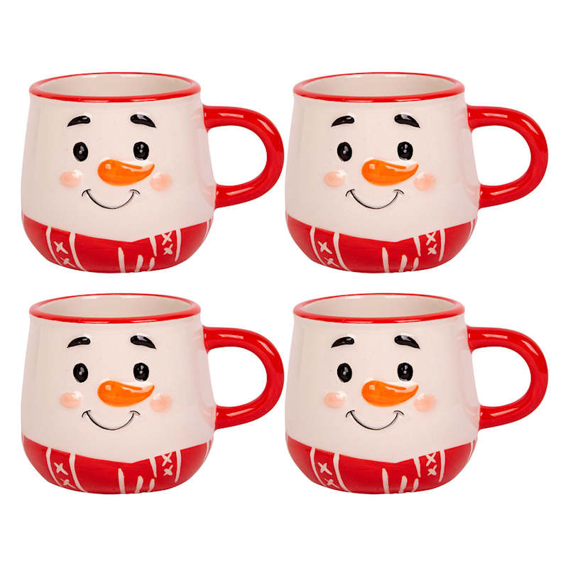 Set of 4 Snowman Face Espresso Mugs, 5oz | At Home