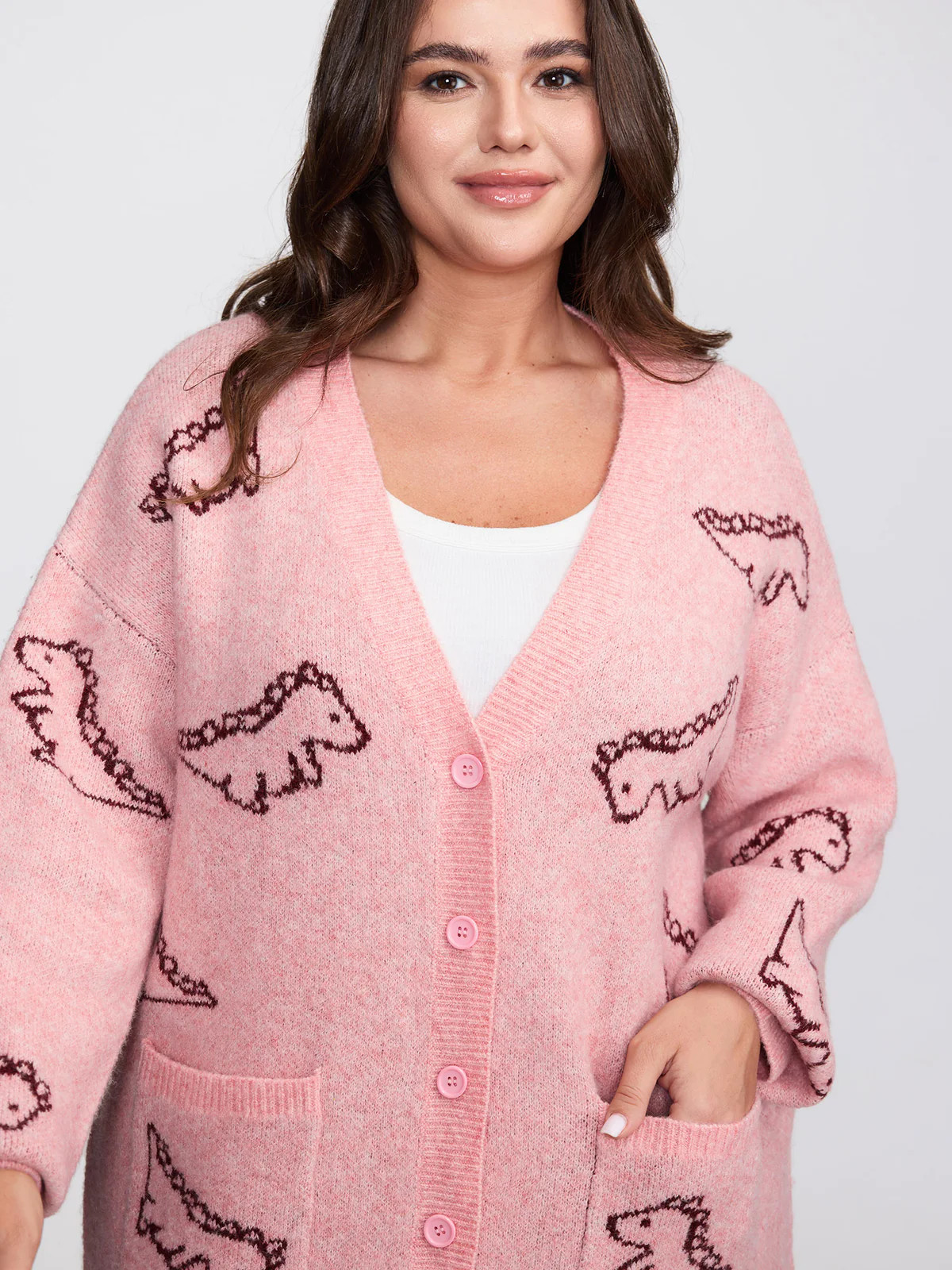 Jacquard Dinosaur Print Knit Cardigan | Bloomchic