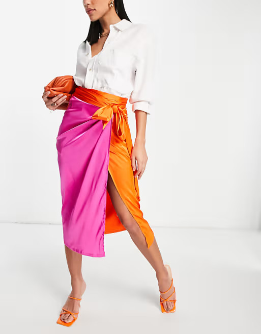 Never Fully Dressed contrast wrap midi skirt in fuchsia pink - part of a set | ASOS (Global)