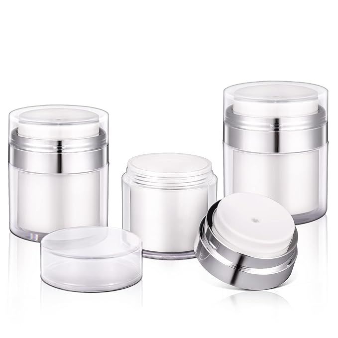 UMETASS 3 Pack Airless Pump Jar, Refillable Cream Jar Vacuum Bottle Travel Size Empty Container f... | Amazon (US)