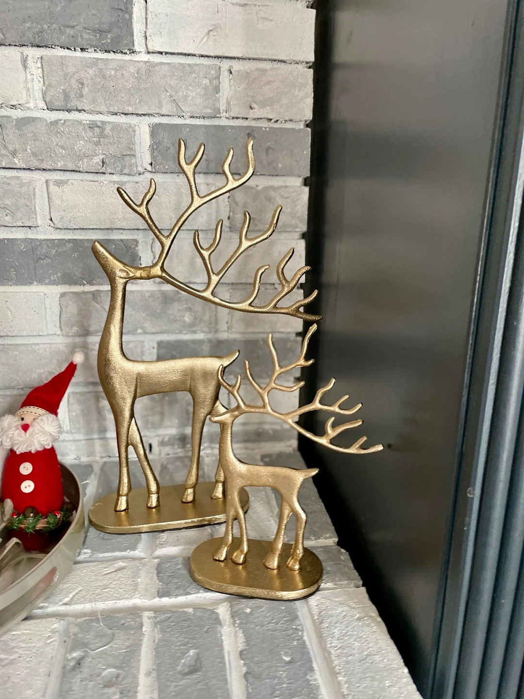 Two Gold Sculpted Reindeer: Metal Christmas Mantle Decor (16/10 Inch) - Etsy | Etsy (US)