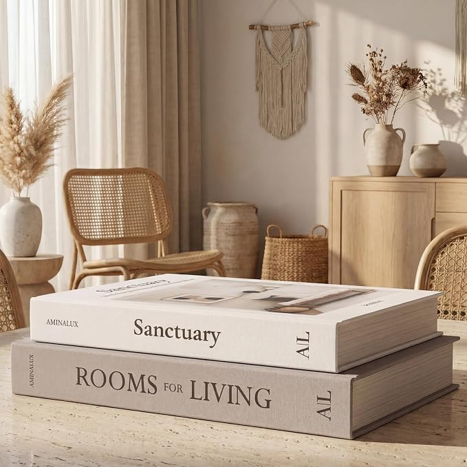 Decorative Books for Home Decor with Storage – Set of 2 Faux Linen Book Boxes with Aesthetic Co... | Amazon (US)