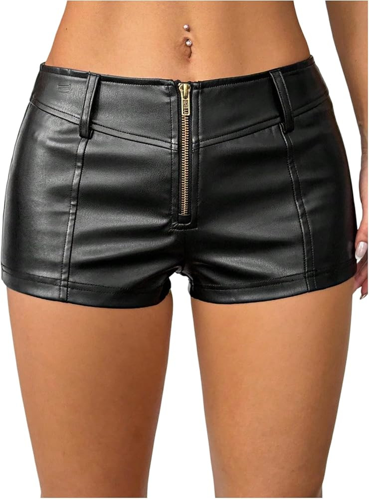 Milumia Women's Sexy PU Leather Micro Mini Shorts Zipper Low Waisted Y2k Party Club Hot Pants | Amazon (US)