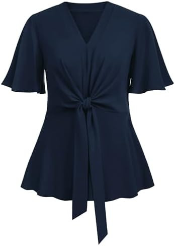 SCOMCHIC 2024 Women's Plus Size Peplum Tops Elegant V Neck Tie Front Bell Sleeve Flowy Blouses Sh... | Amazon (US)