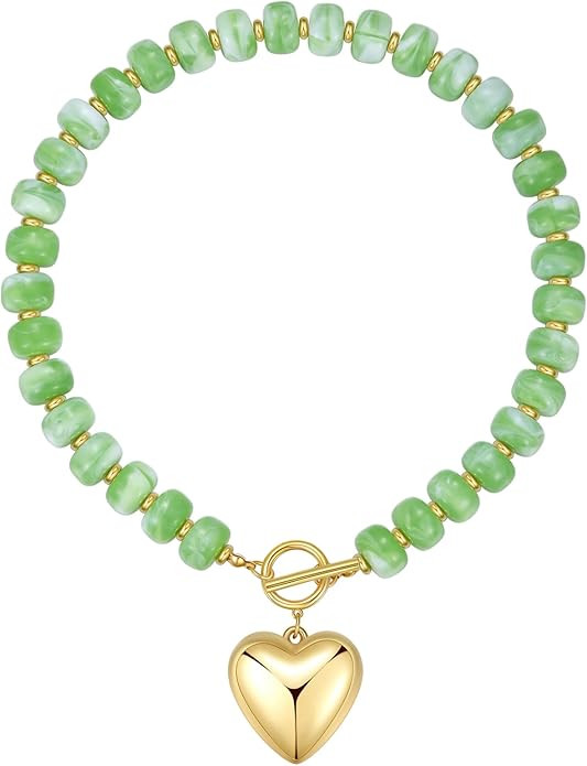 GZQ Chunky Gold Heart Necklace for Women, Resin Beaded Chain with Puff Heart Adjustable Clasp, Pe... | Amazon (US)
