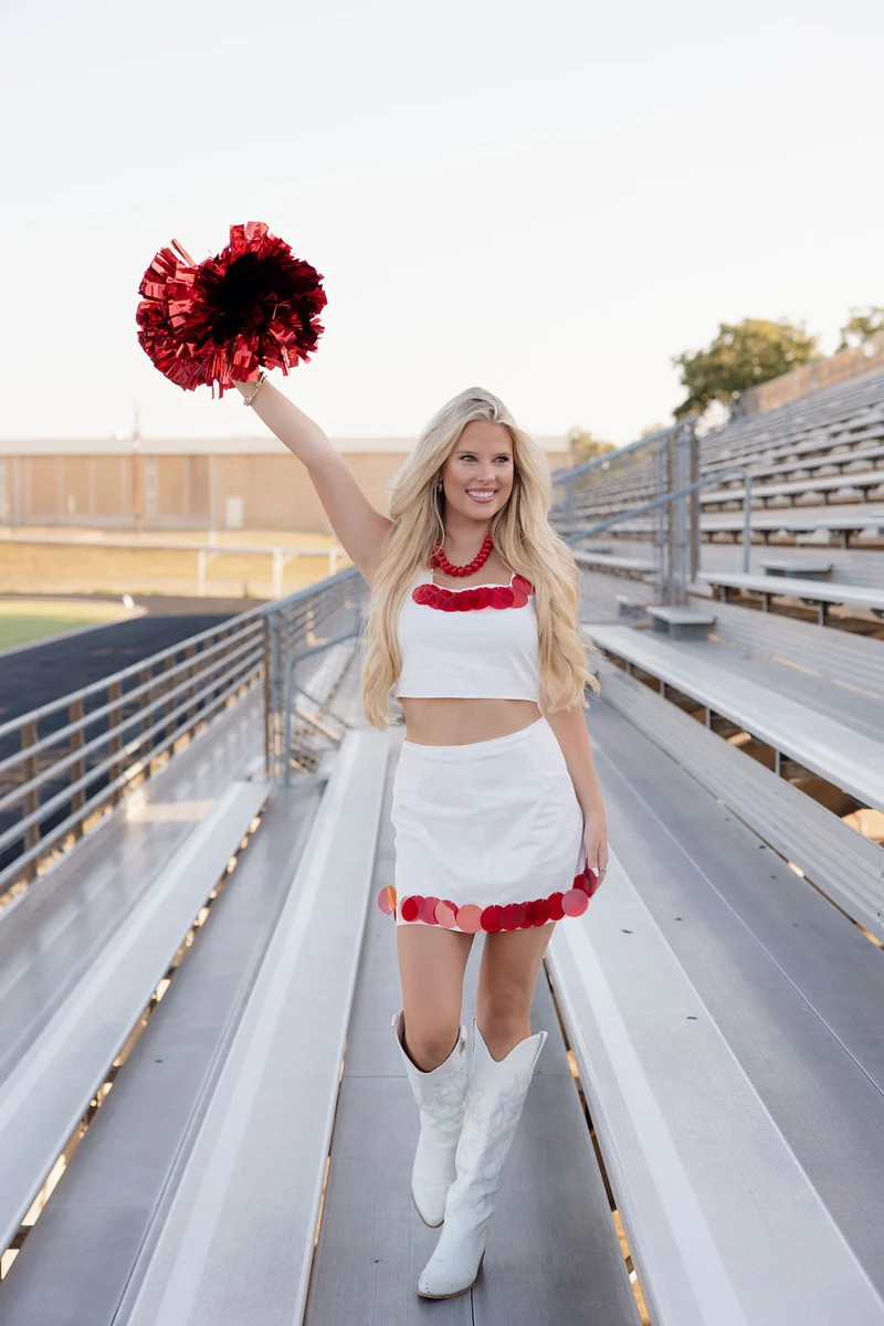 Gameday Glam Top - White/Red | The Impeccable Pig