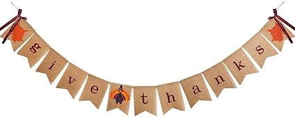 Give Thanks Burlap Garland Bunting Banner Happy Thanksgiving Day Friendsgiving Party Home Decorat... | Amazon (US)