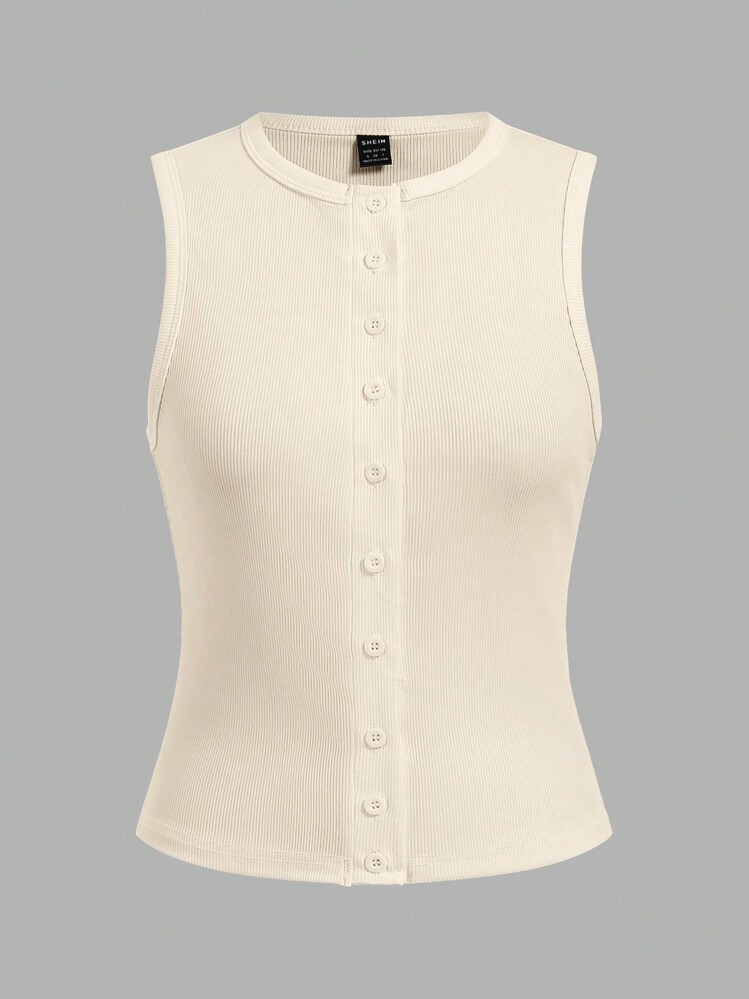 SHEIN BASICS Women's Solid Color Knit Sleeveless Crew Neck Slim Fit Tank Top | SHEIN