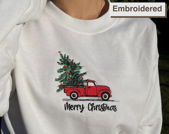 Embroidered Merry Christmas Car With Tree Sweatshirt, Christmas Jumper, Embroidery Crewneck, Cute... | Etsy (US)