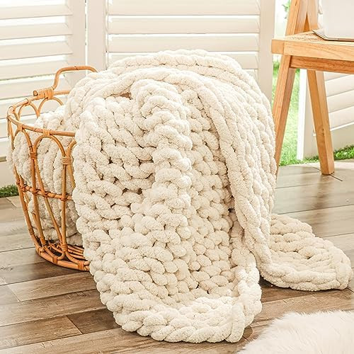 Bigacogo Chunky Knit Throw Blanket for Couch, 40x60 inches, 100% Hand Knitted with Thick Jumbo Ch... | Amazon (US)