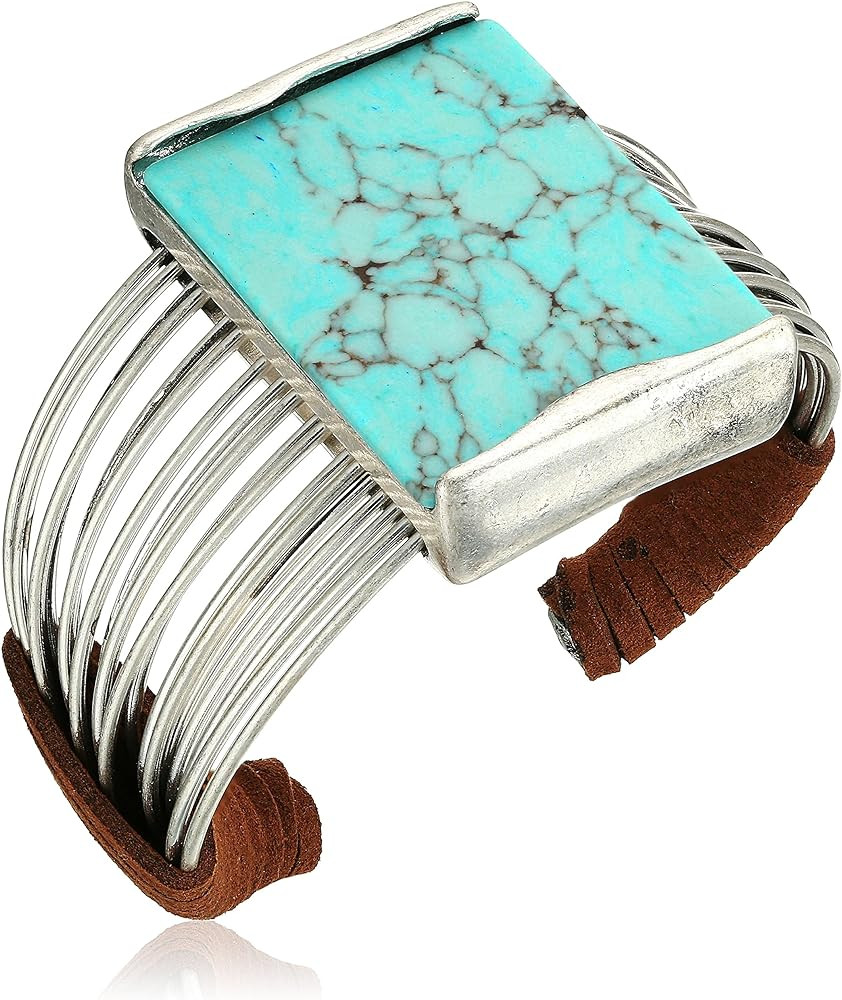 Robert Lee Morris Soho Womens Turquoise Stone Cuff Bracelet, Turquoise/Silver | Amazon (US)