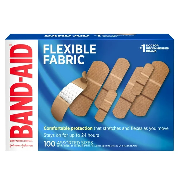 Band-Aid Brand Flexible Fabric Adhesive Bandages, Assorted, 100 ct | Walmart (US)