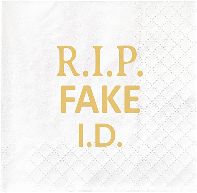 Joyiou RIP FAKE ID Napkins, 21st Birthday Decorations Party Supplies Dessert Napkins for Him Her,... | Amazon (US)