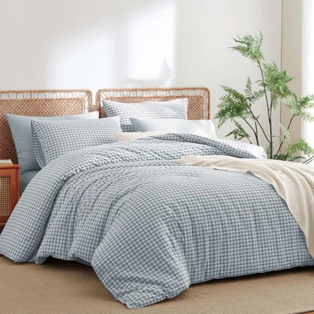Omelas Nayoroom 3 Pieces Gingham Duvet Cover 100% Washed Cotton Plaid Checkered Duvet Cover Set M... | Wayfair North America