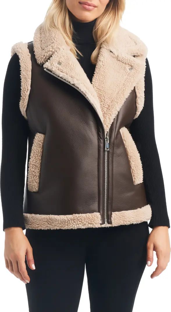 Bonded Faux Leather & Faux Shearling Vest | Nordstrom