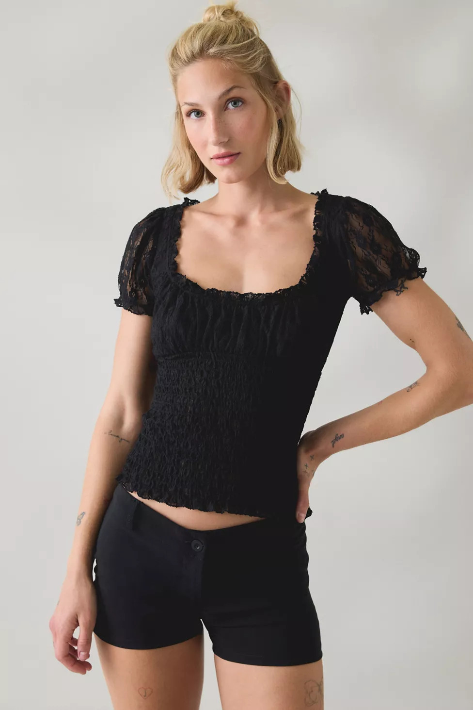 BDG Flora Lace Smocked Square Neck Milkmaid Blouse | Urban Outfitters (US and RoW)