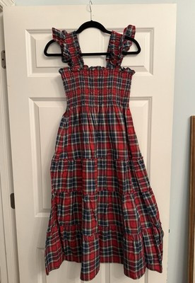 EUC Hill House Ellie Nap Dress in Red Tartan Smocked Midi Ruffle S | eBay US