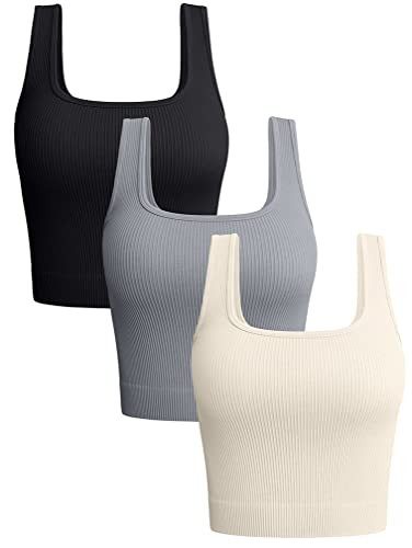 OQQ Women's 3 Piece Tank Tops Ribbed Seamless Workout Exercise Shirts Yoga Crop Tops | Amazon (US)