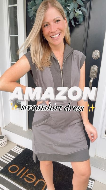 AMAZON SWEATSHIRT DRESS ✨ who says ya can’t be cute AND comfy?! 🙌🏻  

This half zip sleeveless sweatshirt dress features pockets, side split hem & lapel collar. It’s comfy and easy to style with your favorite sandals or sneaks. Wearing my true size small & I’m 5’2” for ref, available in 8 colors 

@amazonfashion #founditonamazon #amazonfashion #amazonfinds #momstyle #stylereels #outfitreel #outfitideas  #outfitinspo #petitefashion #styletrends #summetstyle #outfitoftheday #outfitinspiration #athleisurestyle #stylereel #tryonreel #casualstyle #everydaystyle #affordablefashion  #styleinfluencer #outfitidea #fashionmusthaves #athleisurewear #comfyoutfits #casualoutfits #summerstyle 
#OOTD #springstyle #traveloutfit #girlonthego 