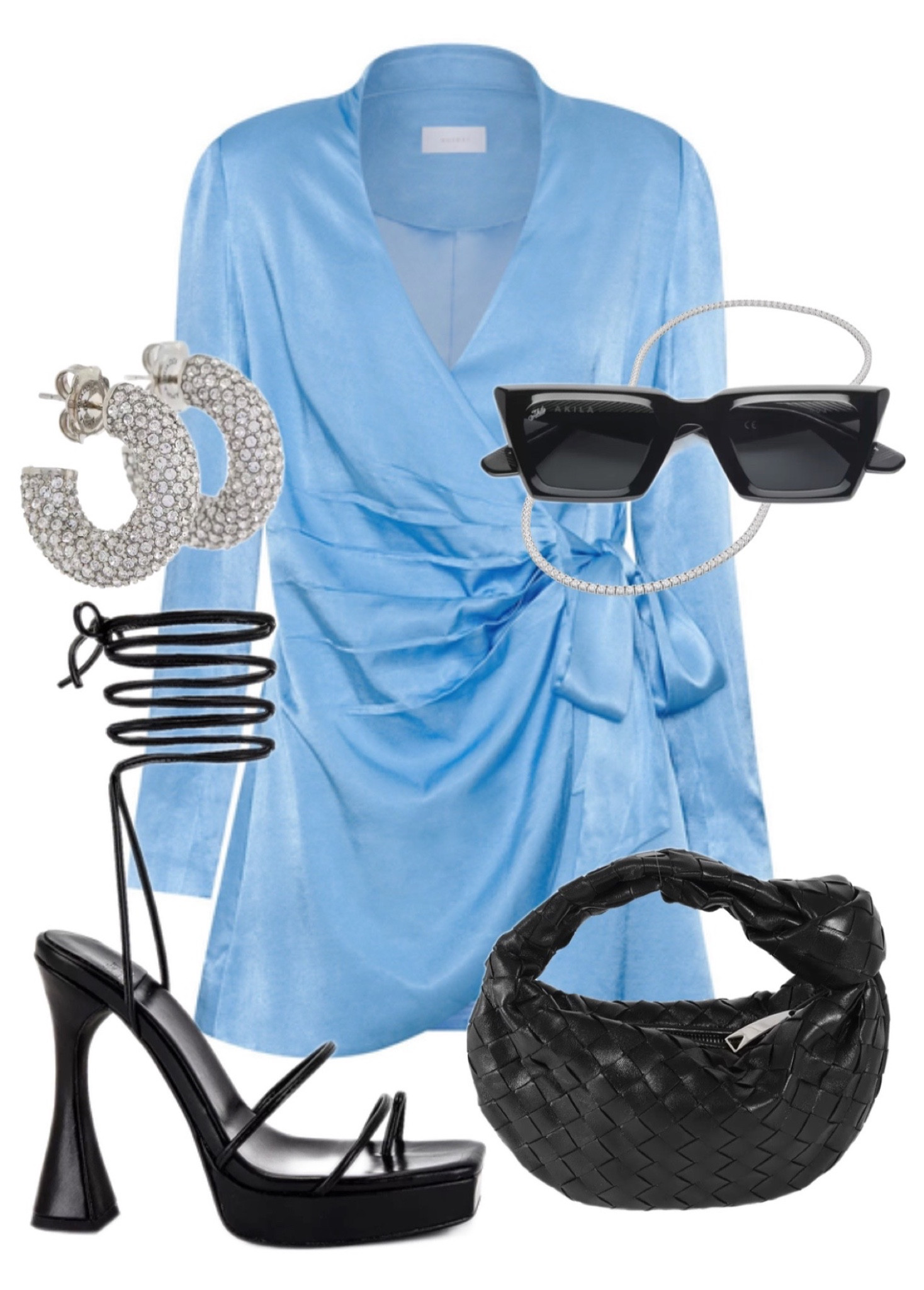 blue dress polyvore PLUMERIA A-LINE SPAGHETTI STRAP JACQUARD MIDI DRESS | CULT MIA main image 0